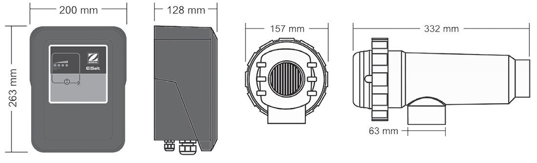 Dimensions électrolyseur au sel Zodiac EI Salt